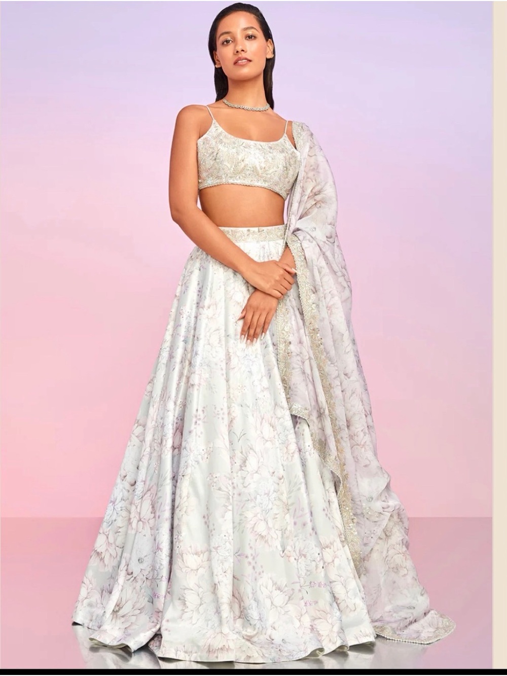 Dusty Lilac Floral Embellished Lehenga set